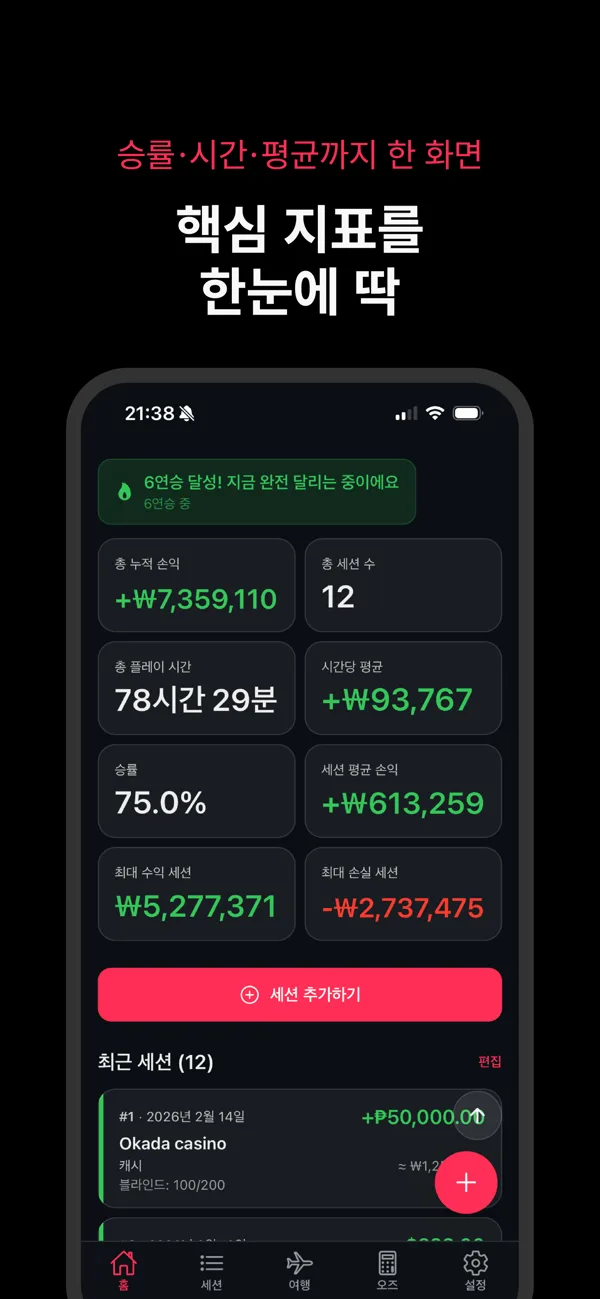 하이런 트래커 — 세션 목록과 스탯